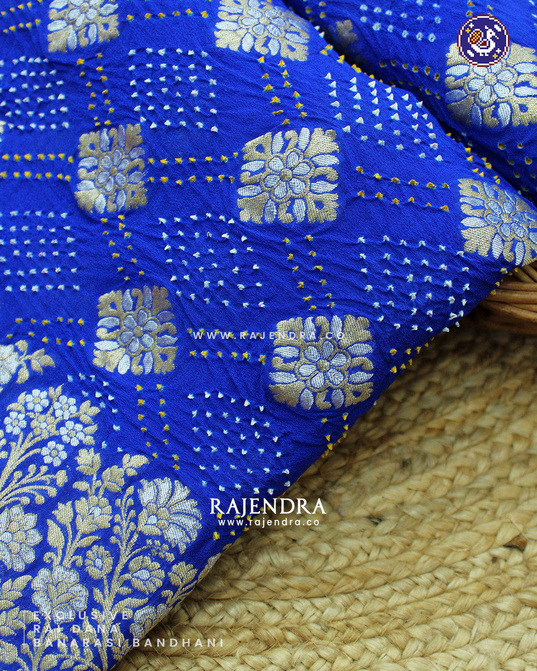 Exclusive Sona Rupa Zari Rai Dana Pure Khadi Georgette Blue Banarasi Bandhani Saree