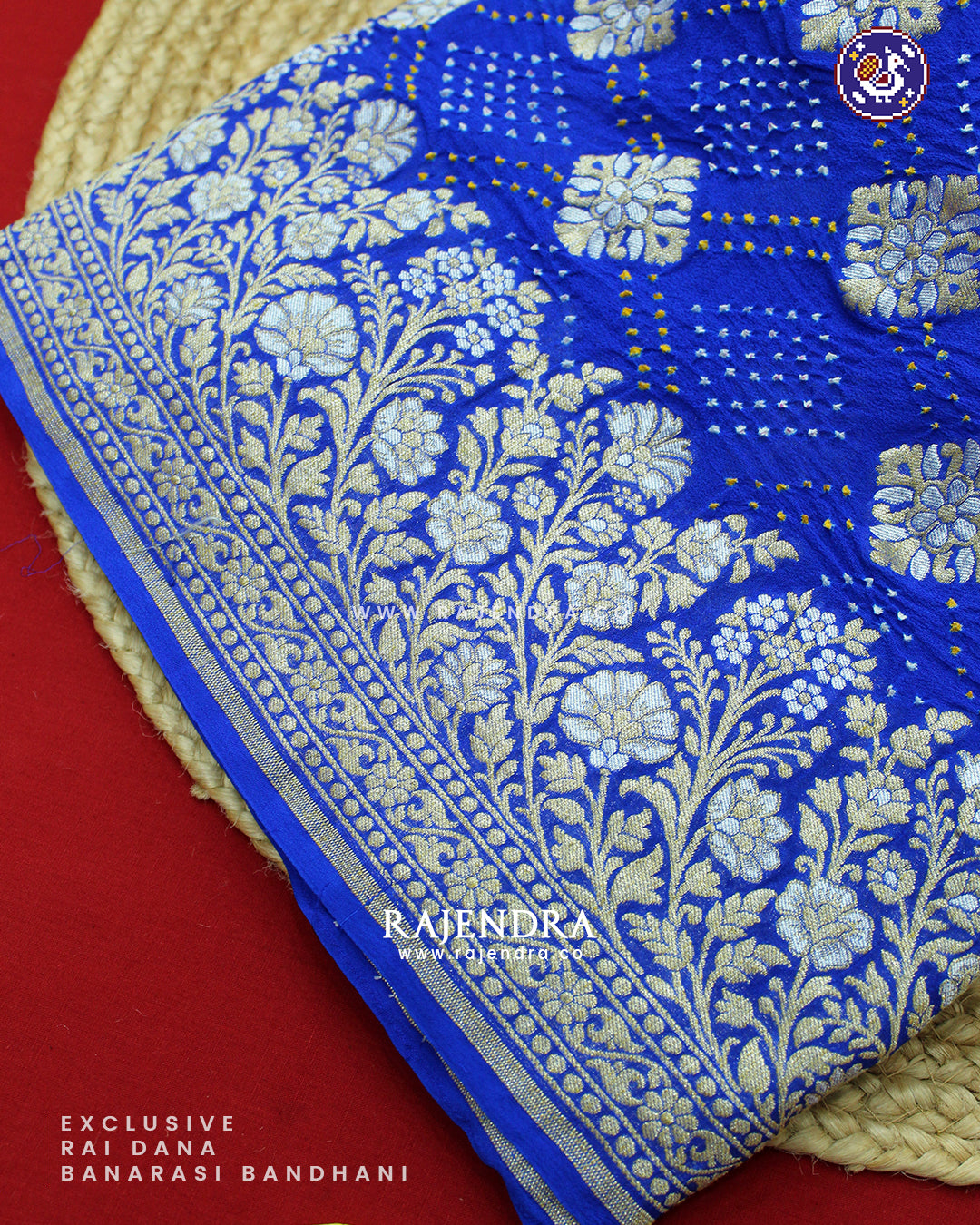 Exclusive Sona Rupa Zari Rai Dana Pure Khadi Georgette Blue Banarasi Bandhani Saree