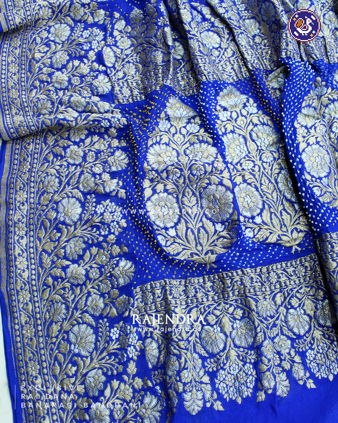 Exclusive Sona Rupa Zari Rai Dana Pure Khadi Georgette Blue Banarasi Bandhani Saree