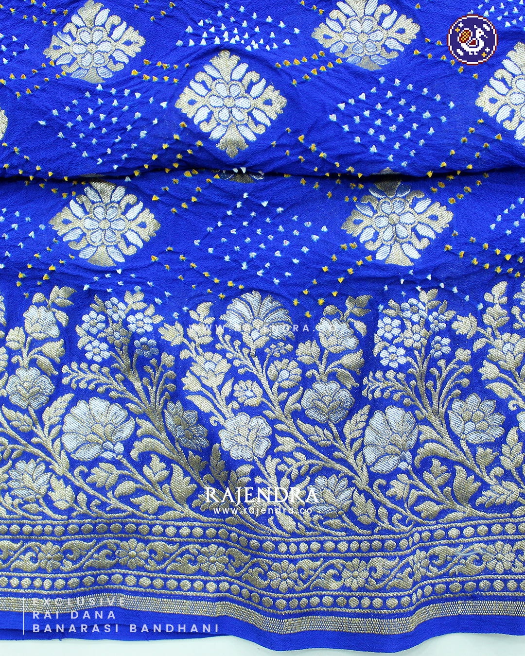 Exclusive Sona Rupa Zari Rai Dana Pure Khadi Georgette Blue Banarasi Bandhani Saree