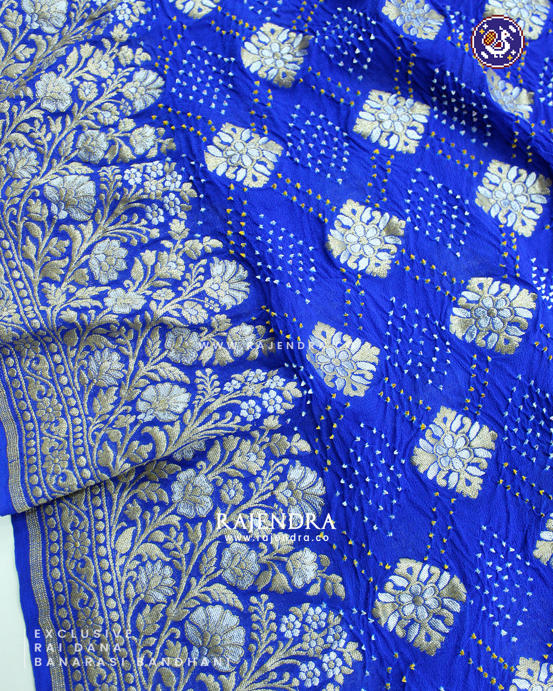 Exclusive Sona Rupa Zari Rai Dana Pure Khadi Georgette Blue Banarasi Bandhani Saree