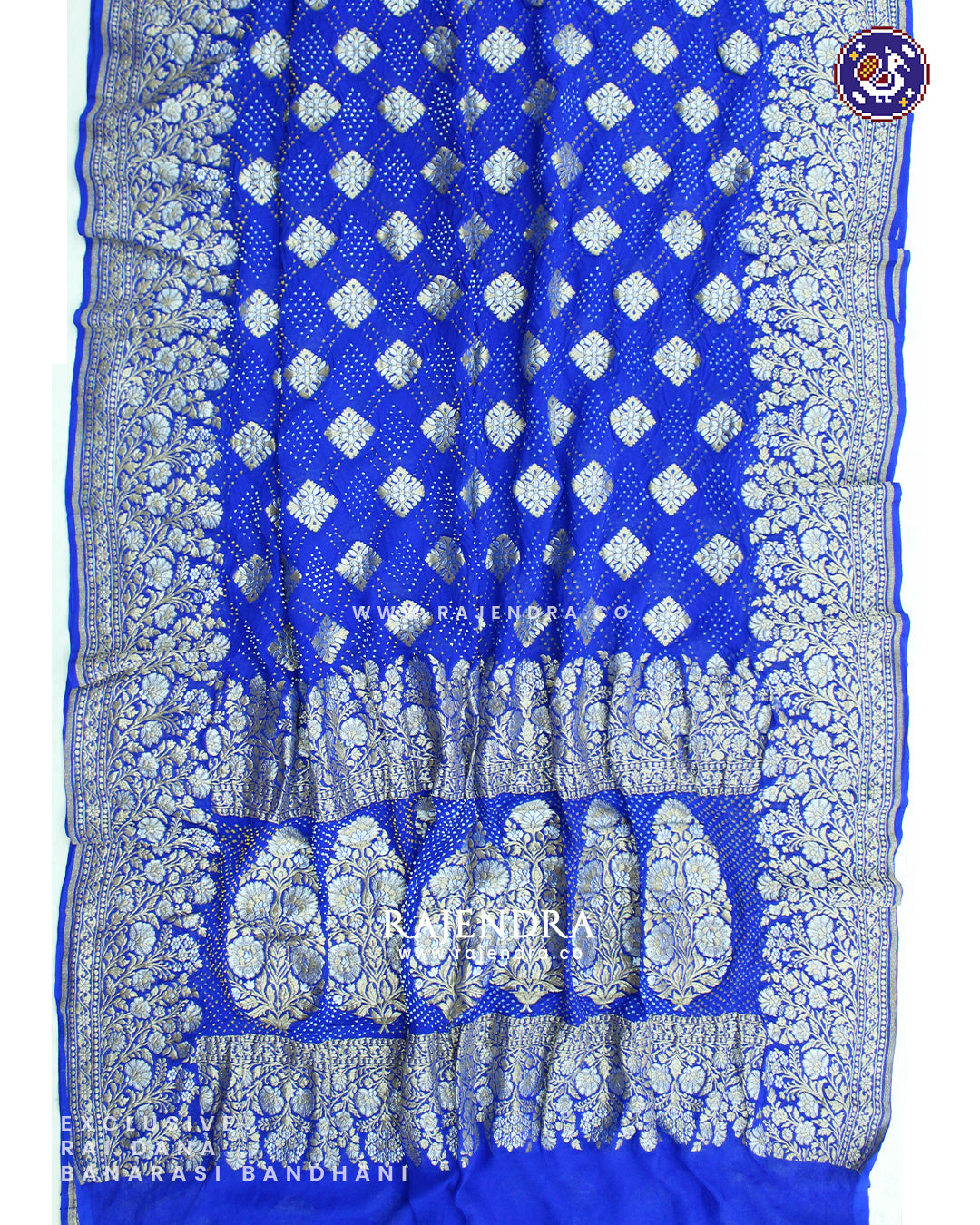 Exclusive Sona Rupa Zari Rai Dana Pure Khadi Georgette Blue Banarasi Bandhani Saree