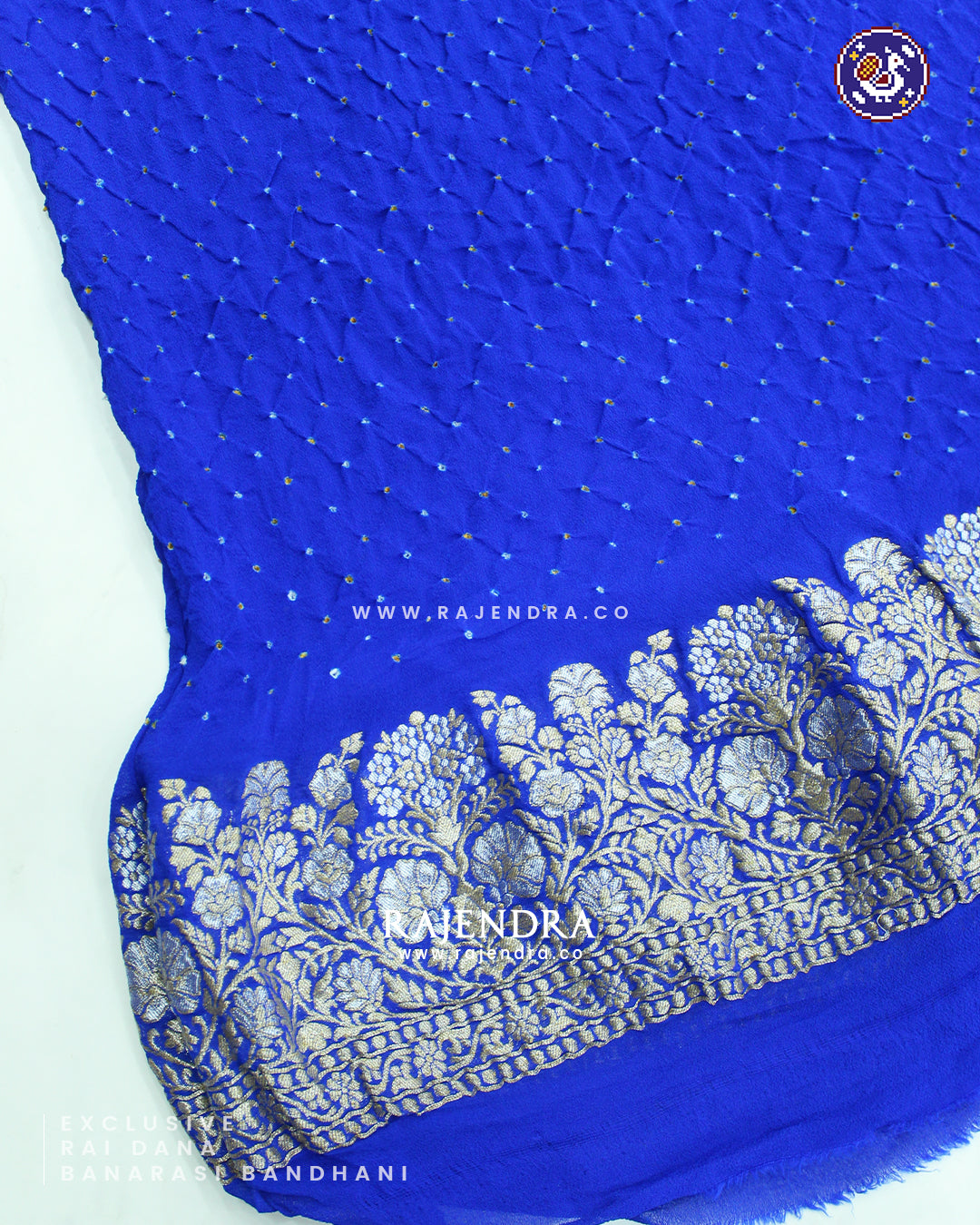 Exclusive Sona Rupa Zari Rai Dana Pure Khadi Georgette Blue Banarasi Bandhani Saree