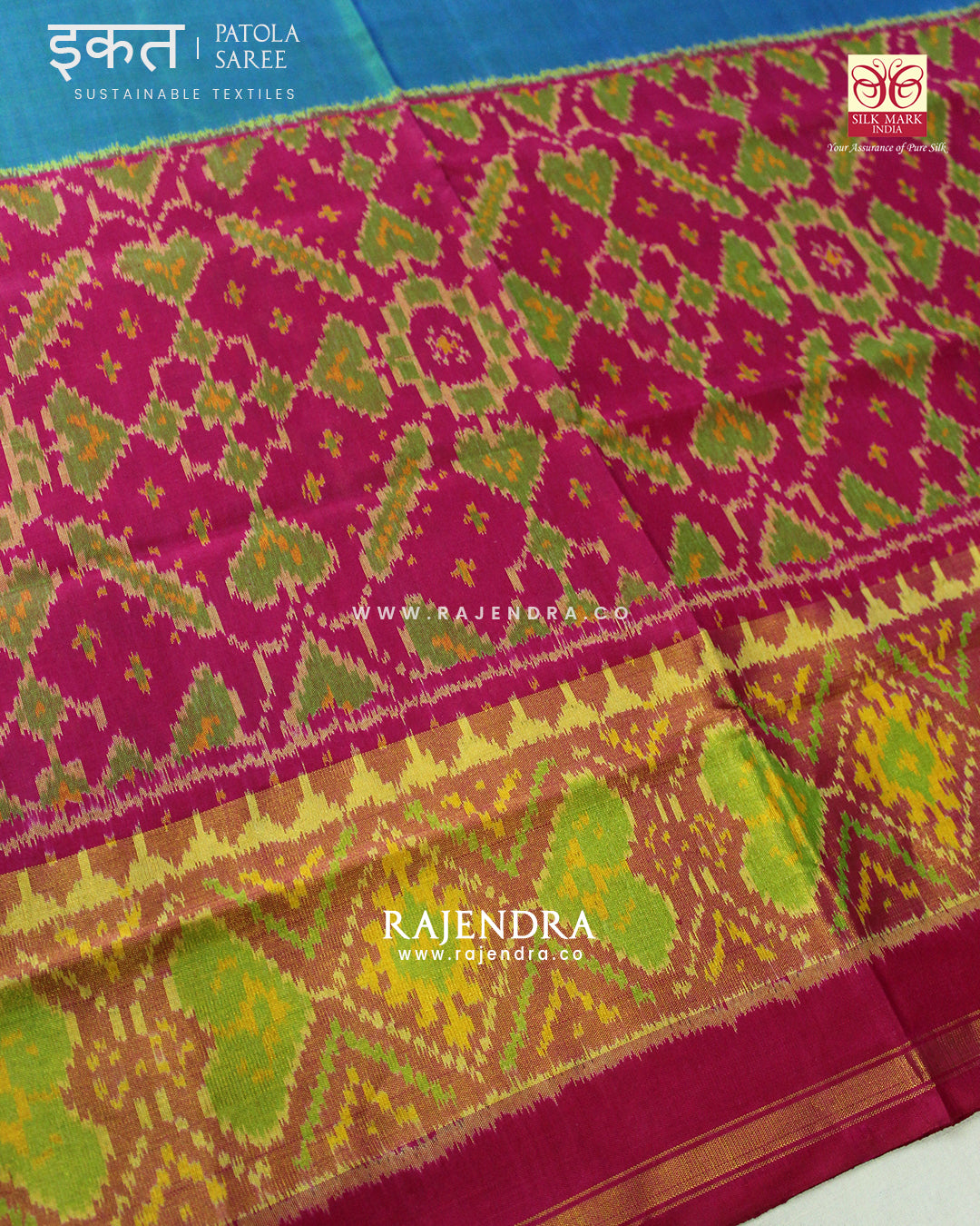 Traditional Manekchowk Design Pink and Blue Skirt Border Rajkot Patola Saree