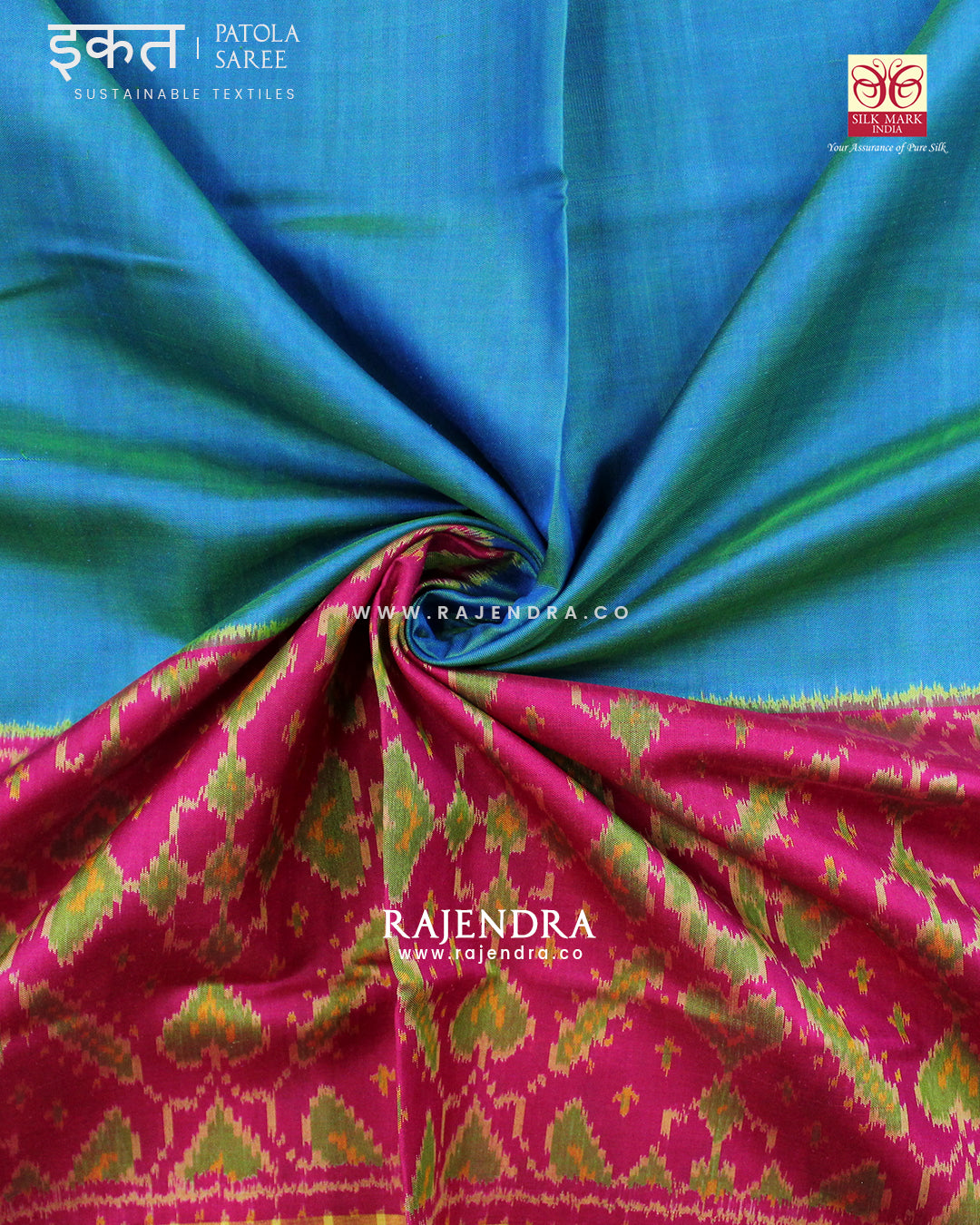 Traditional Manekchowk Design Pink and Blue Skirt Border Rajkot Patola Saree