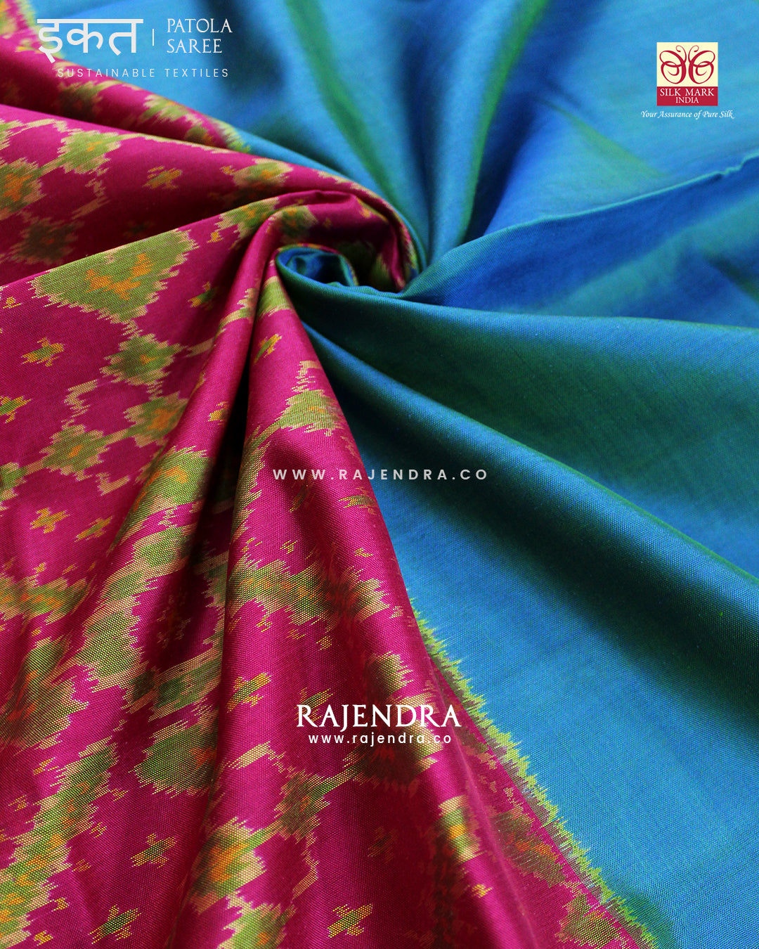 Traditional Manekchowk Design Pink and Blue Skirt Border Rajkot Patola Saree