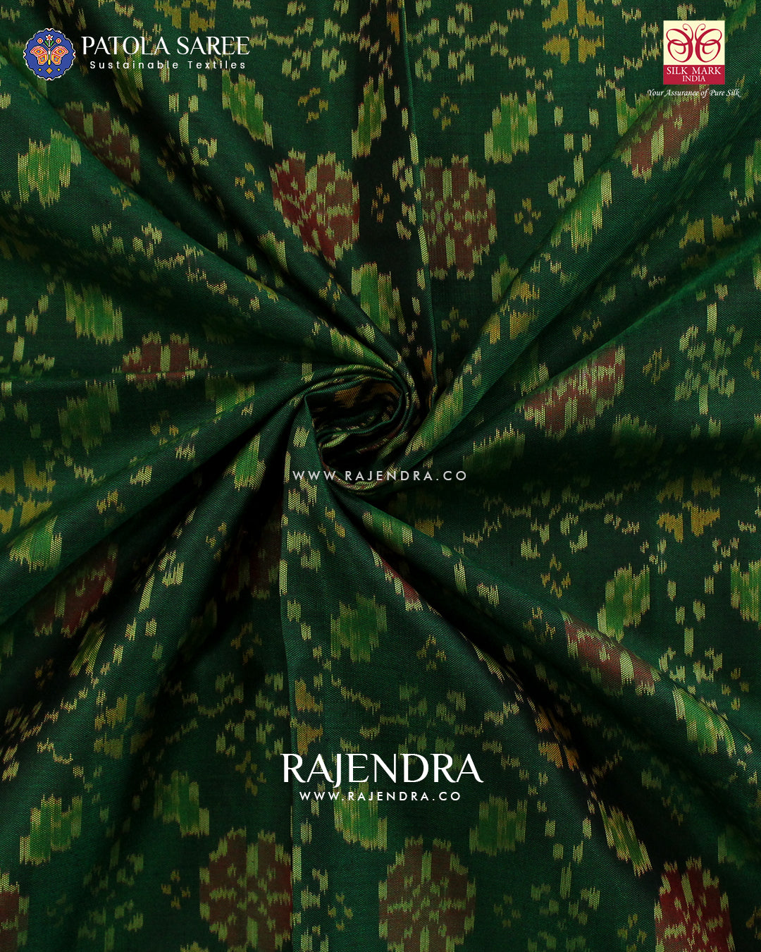 Traditional Chabadi Pink and Green Single Ikat Rajkot Patola Saree