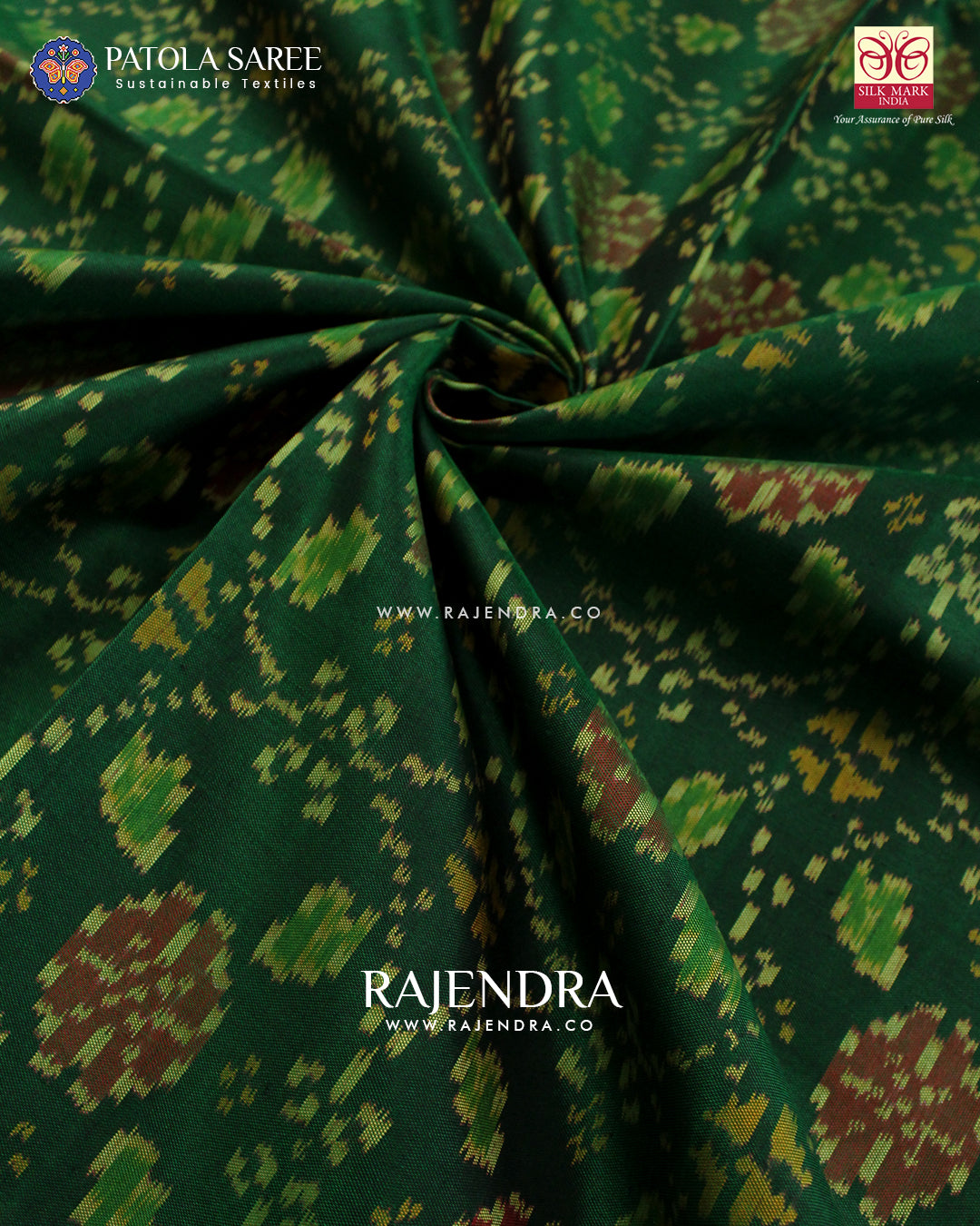 Traditional Chabadi Pink and Green Single Ikat Rajkot Patola Saree