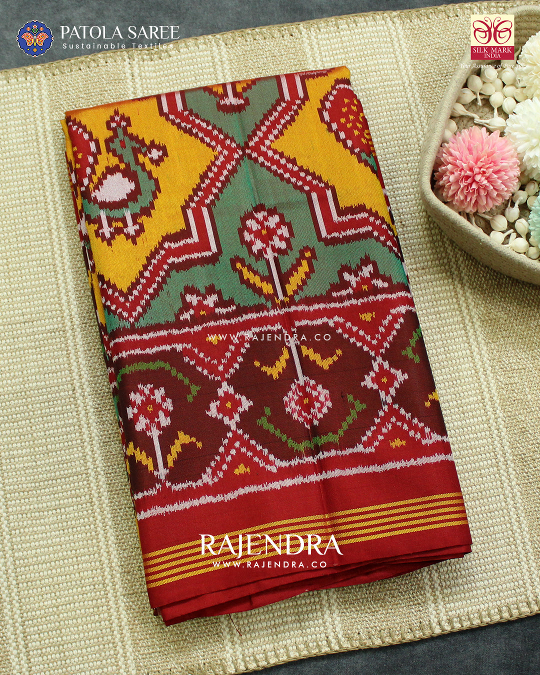 Exclusive Star Design Red and Yellow Ikat Rajkot Patola Saree