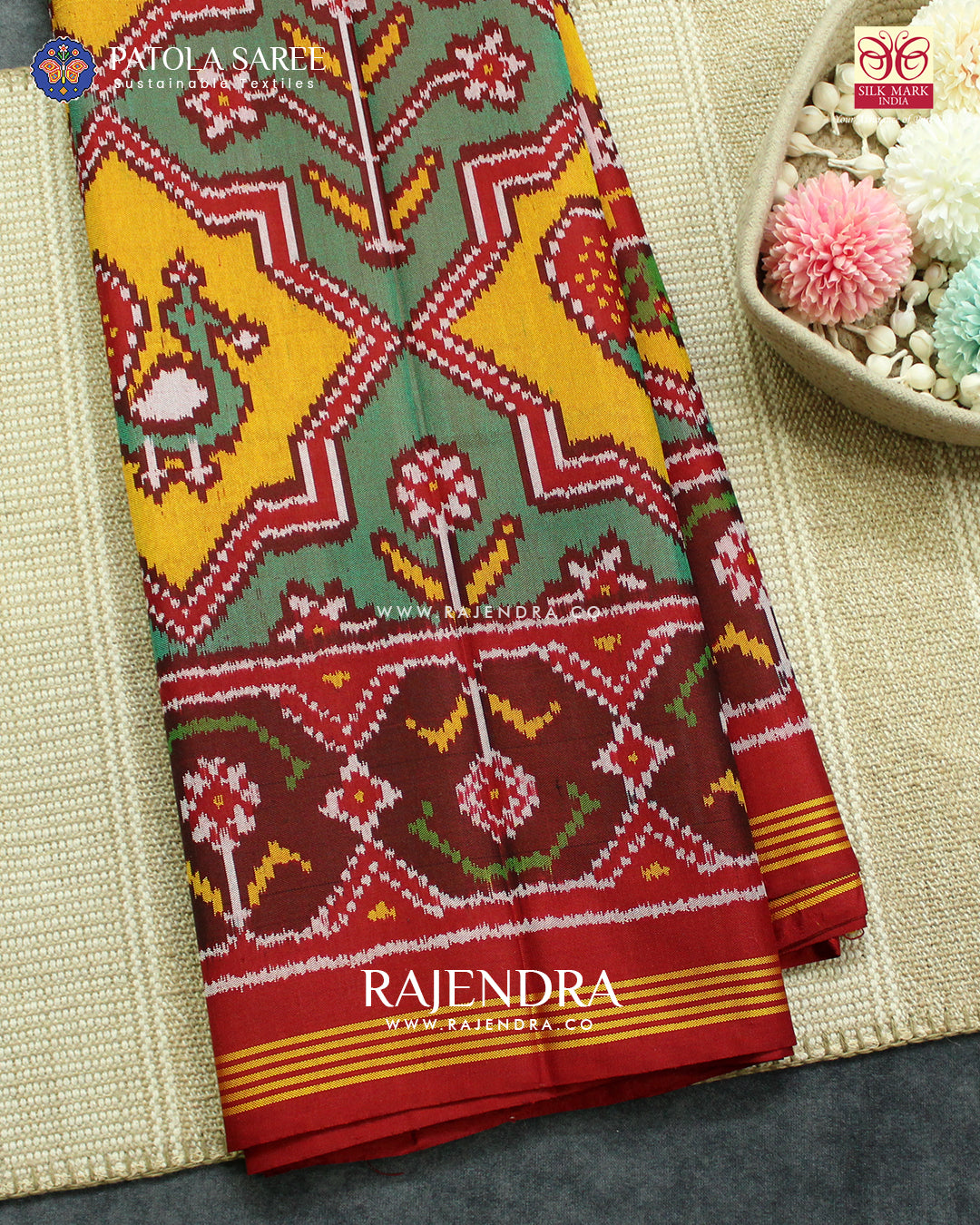 Exclusive Star Design Red and Yellow Ikat Rajkot Patola Saree