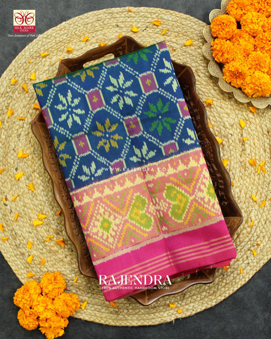 Exclusive Star Design Pink and Blue Single Ikat Rajkot Patola Saree