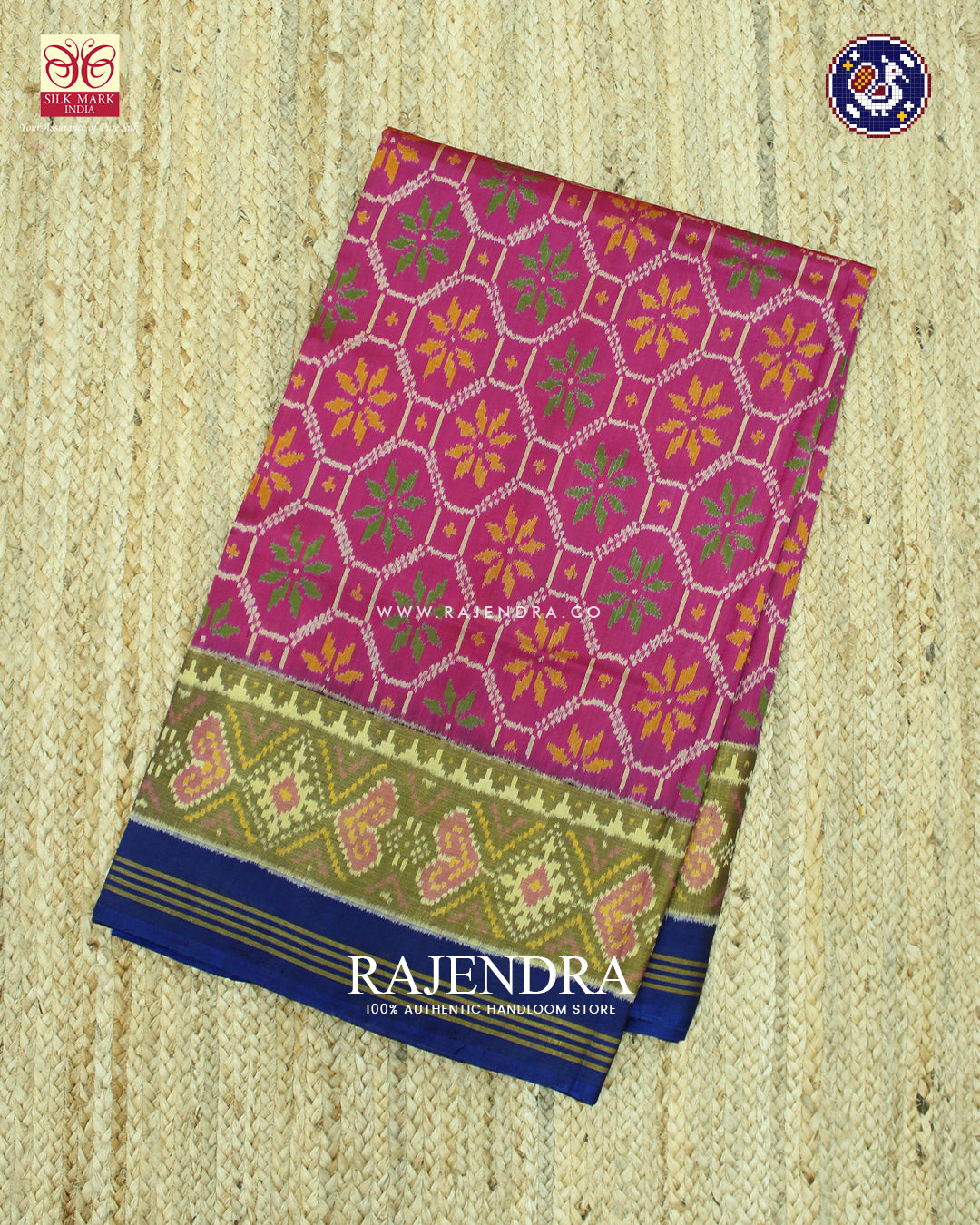 Exclusive Flower Design Pink and Blue Rajkot Patola Saree
