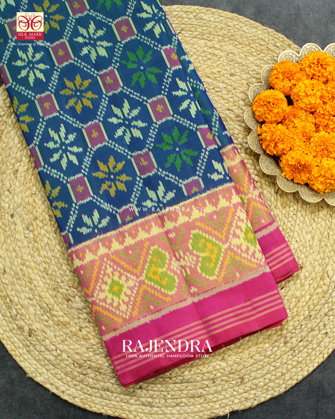 Exclusive Star Design Pink and Blue Single Ikat Rajkot Patola Saree