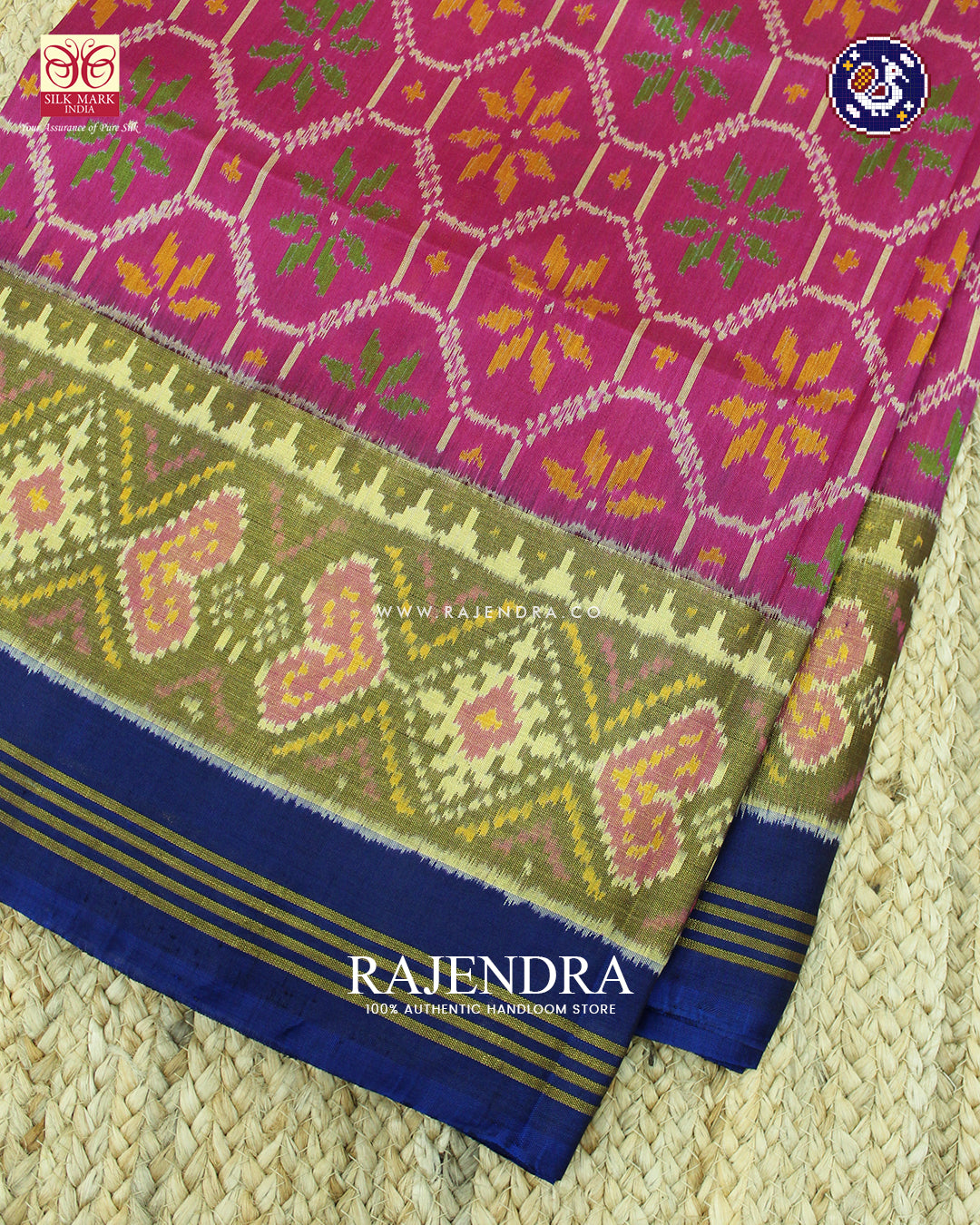 Exclusive Flower Design Pink and Blue Rajkot Patola Saree