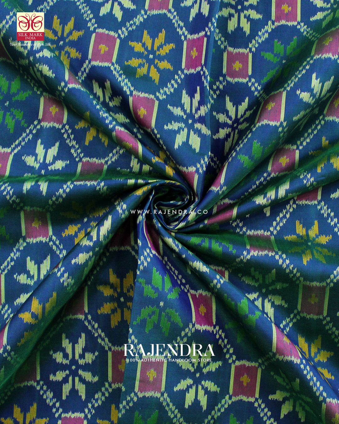 Exclusive Star Design Pink and Blue Single Ikat Rajkot Patola Saree