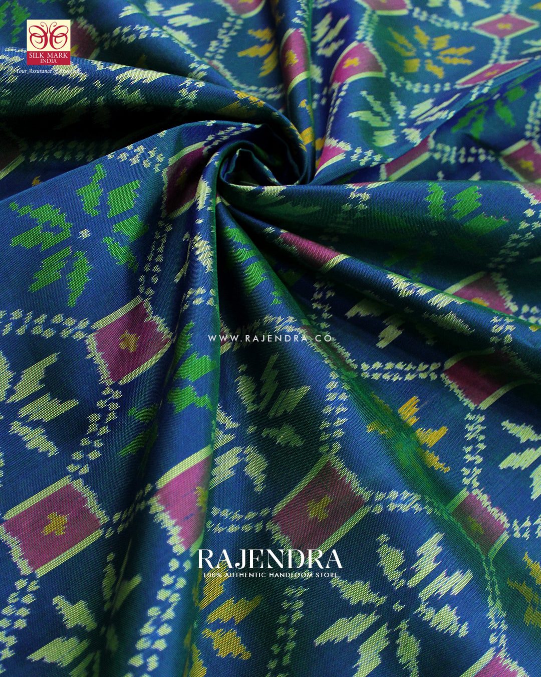 Exclusive Star Design Pink and Blue Single Ikat Rajkot Patola Saree