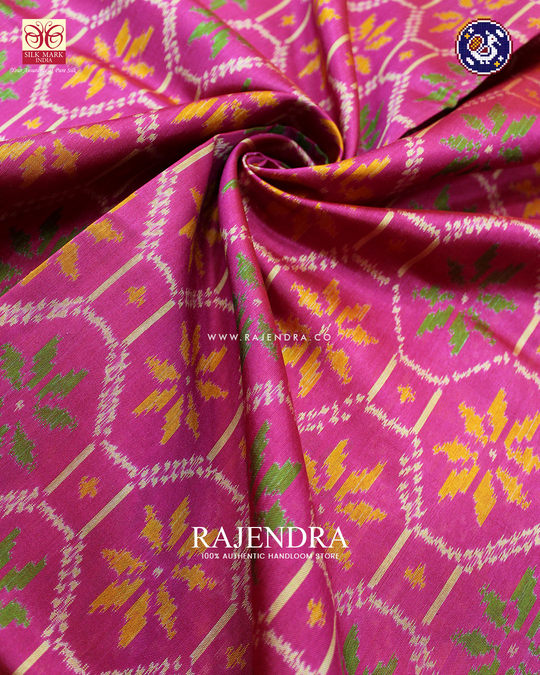 Exclusive Flower Design Pink and Blue Rajkot Patola Saree