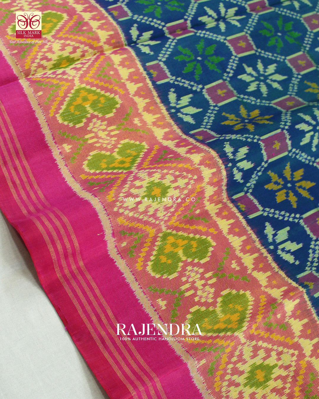 Exclusive Star Design Pink and Blue Single Ikat Rajkot Patola Saree