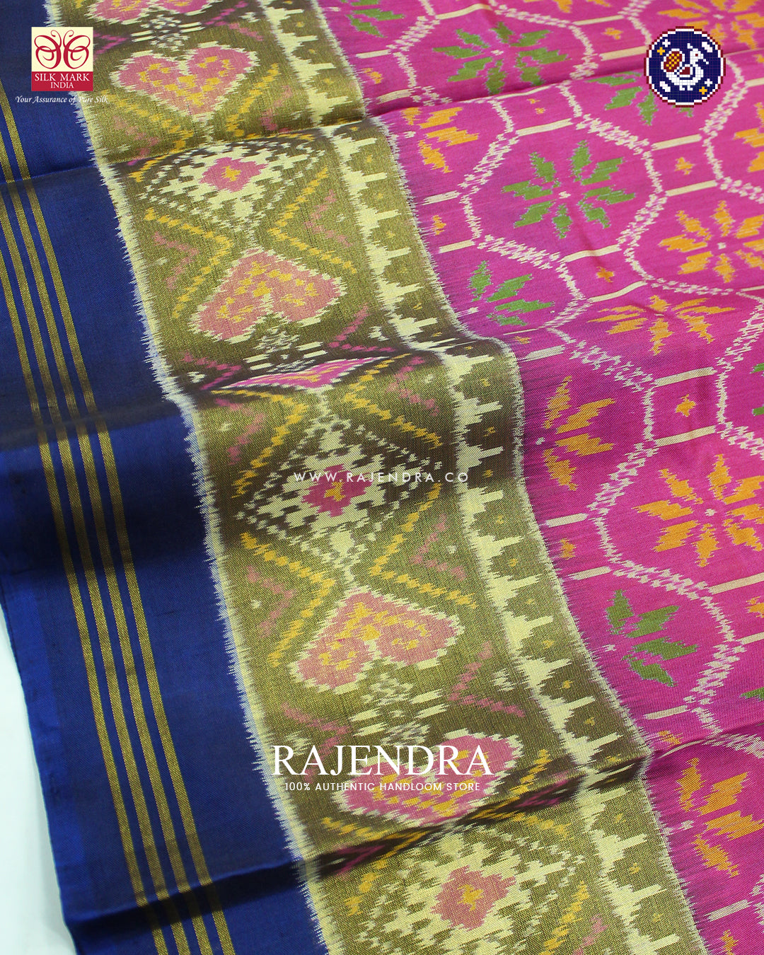 Exclusive Flower Design Pink and Blue Rajkot Patola Saree