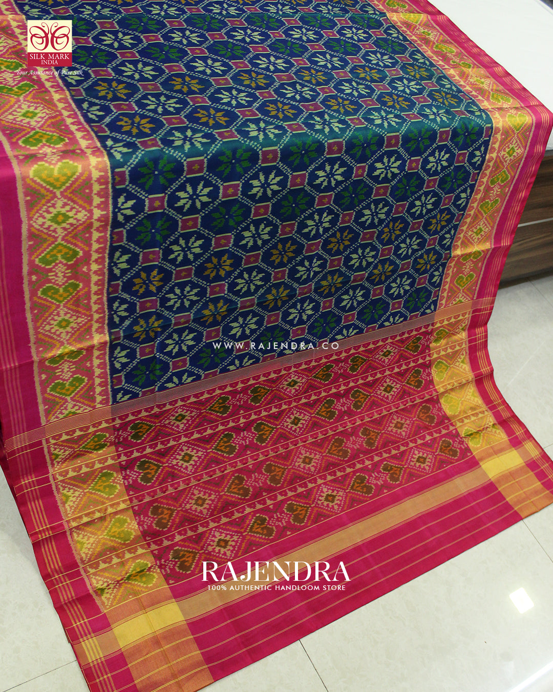 Exclusive Star Design Pink and Blue Single Ikat Rajkot Patola Saree