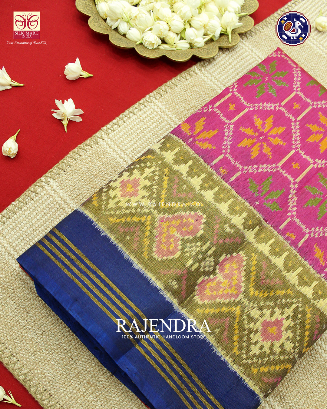 Exclusive Flower Design Pink and Blue Rajkot Patola Saree