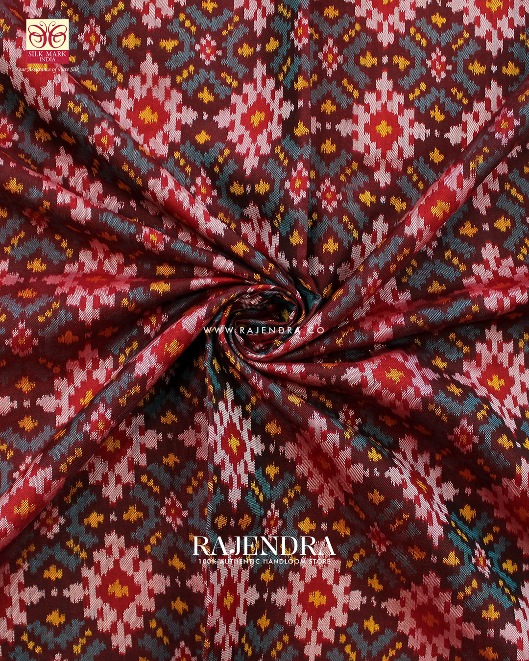 Traditional Star Design Red and Light Blue Ikat Rajkot Patola Saree