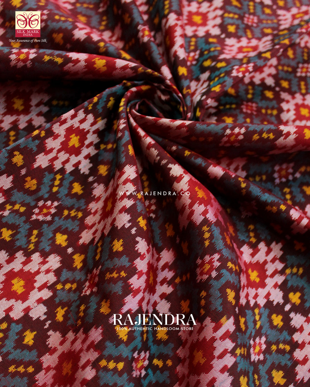 Traditional Star Design Red and Light Blue Ikat Rajkot Patola Saree