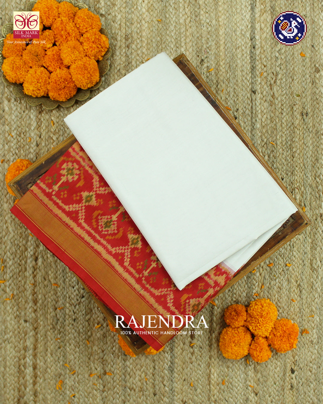 Traditional Plain Gala Border Red and White Rajkot Patola Saree