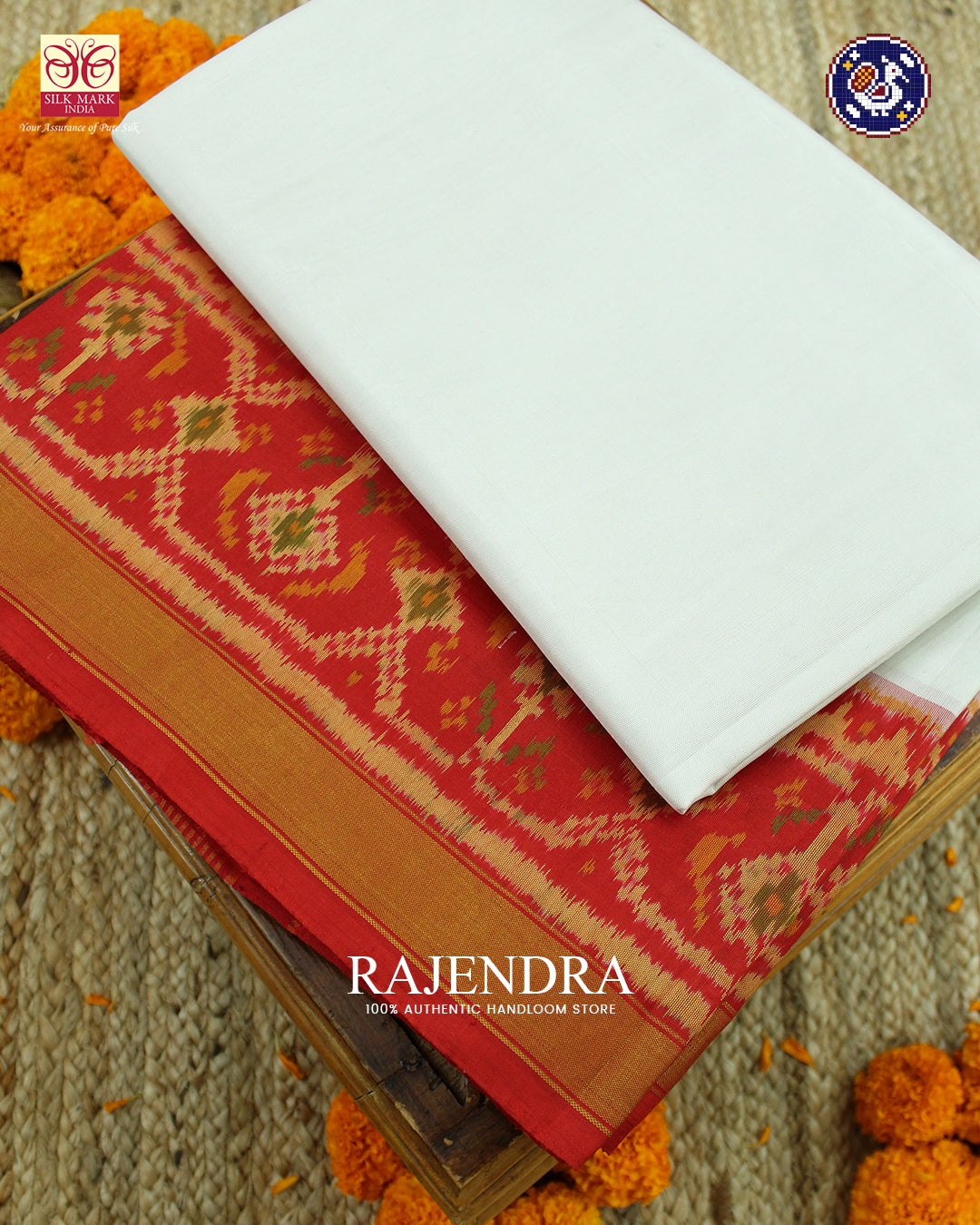 Traditional Plain Gala Border Red and White Rajkot Patola Saree