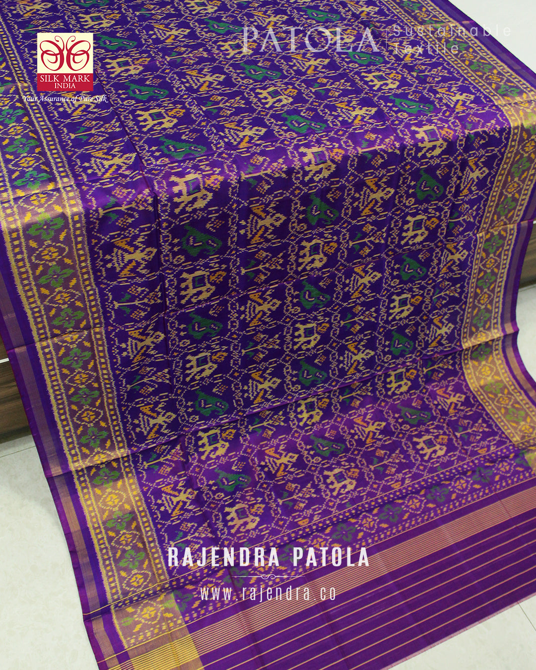Traditional Hathi Popat Bhat Single Ikat Rajkot Patola Dupatta
