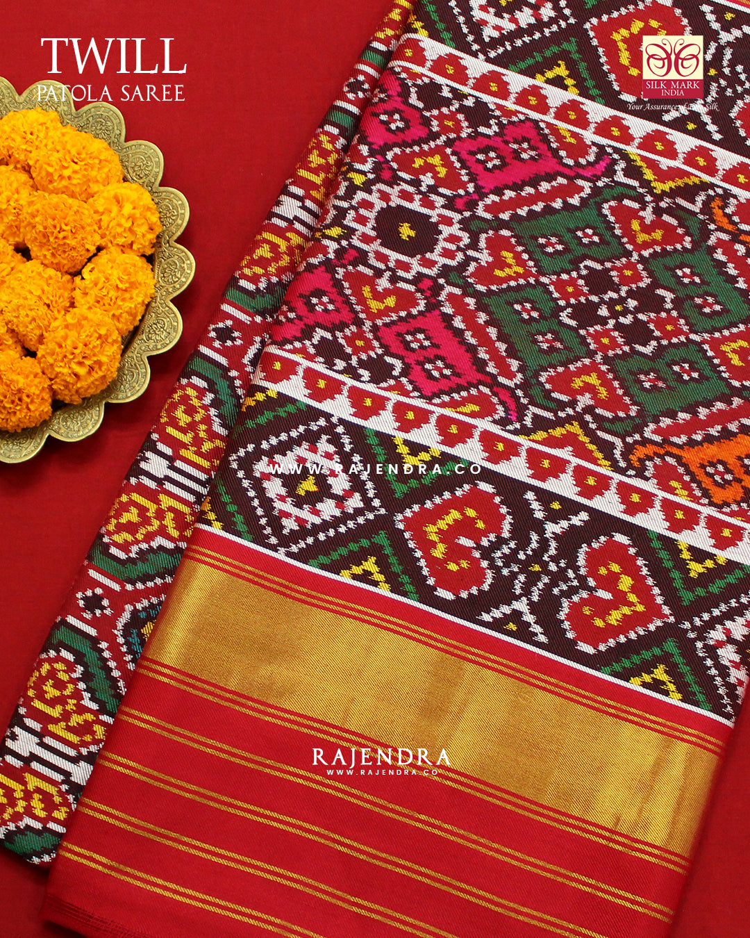 Exclusive 9 Figure Twill Ikat Rajkot Patola Saree