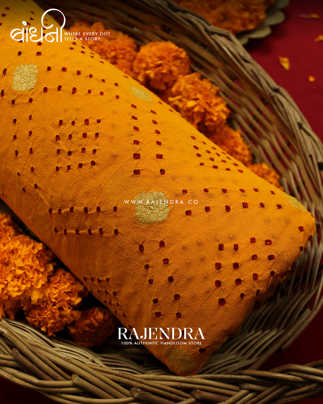 Traditional Pure Georgette Yellow Border Butty Banarasi Bandhani Saree