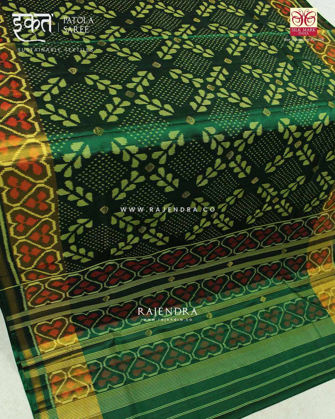 Exclusive Zari Butta Fancy Design Green Single Ikat Rajkot Patola Saree