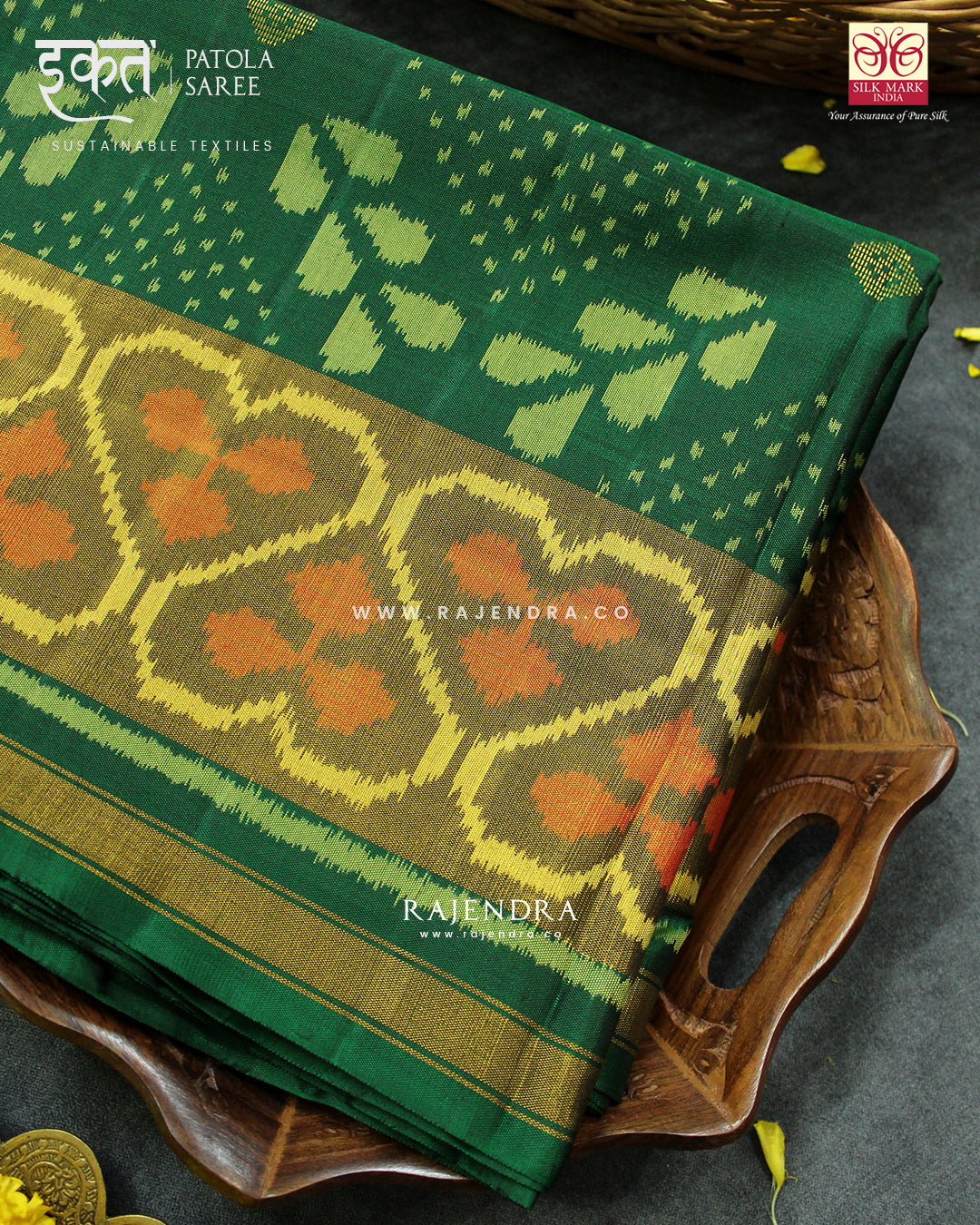 Exclusive Zari Butta Fancy Design Green Single Ikat Rajkot Patola Saree