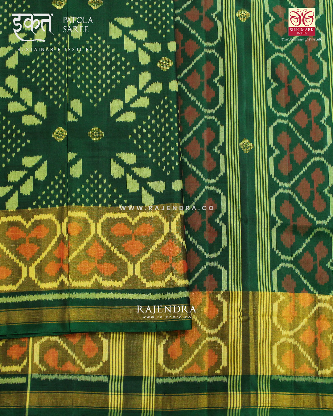 Exclusive Zari Butta Fancy Design Green Single Ikat Rajkot Patola Saree