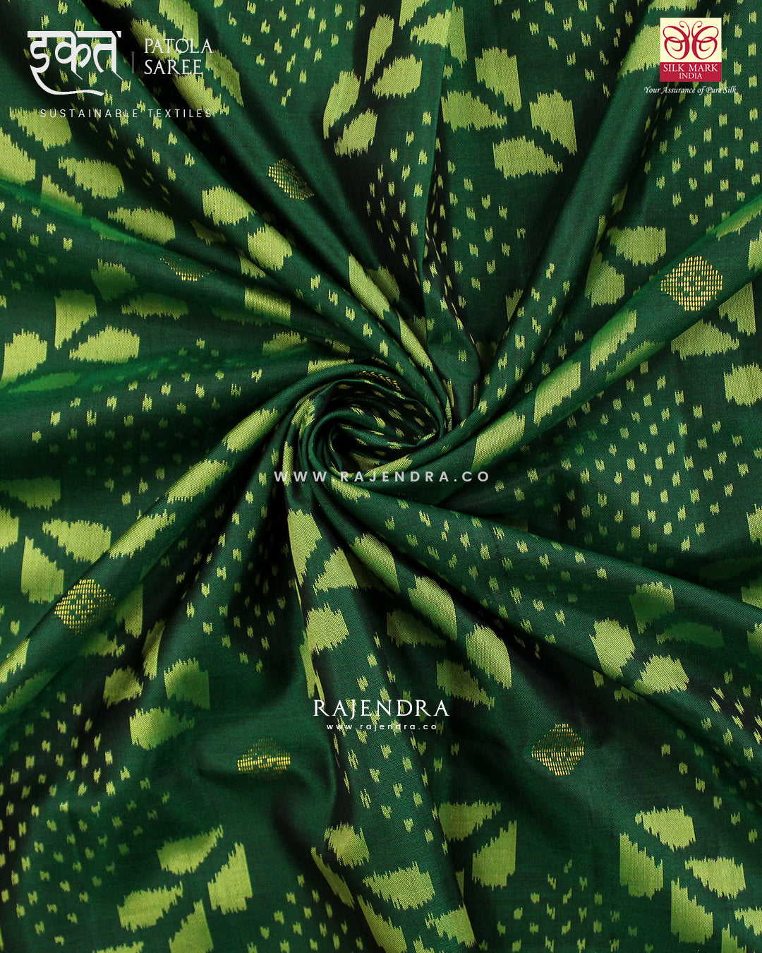Exclusive Zari Butta Fancy Design Green Single Ikat Rajkot Patola Saree