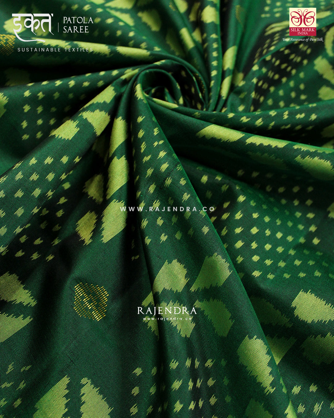 Exclusive Zari Butta Fancy Design Green Single Ikat Rajkot Patola Saree