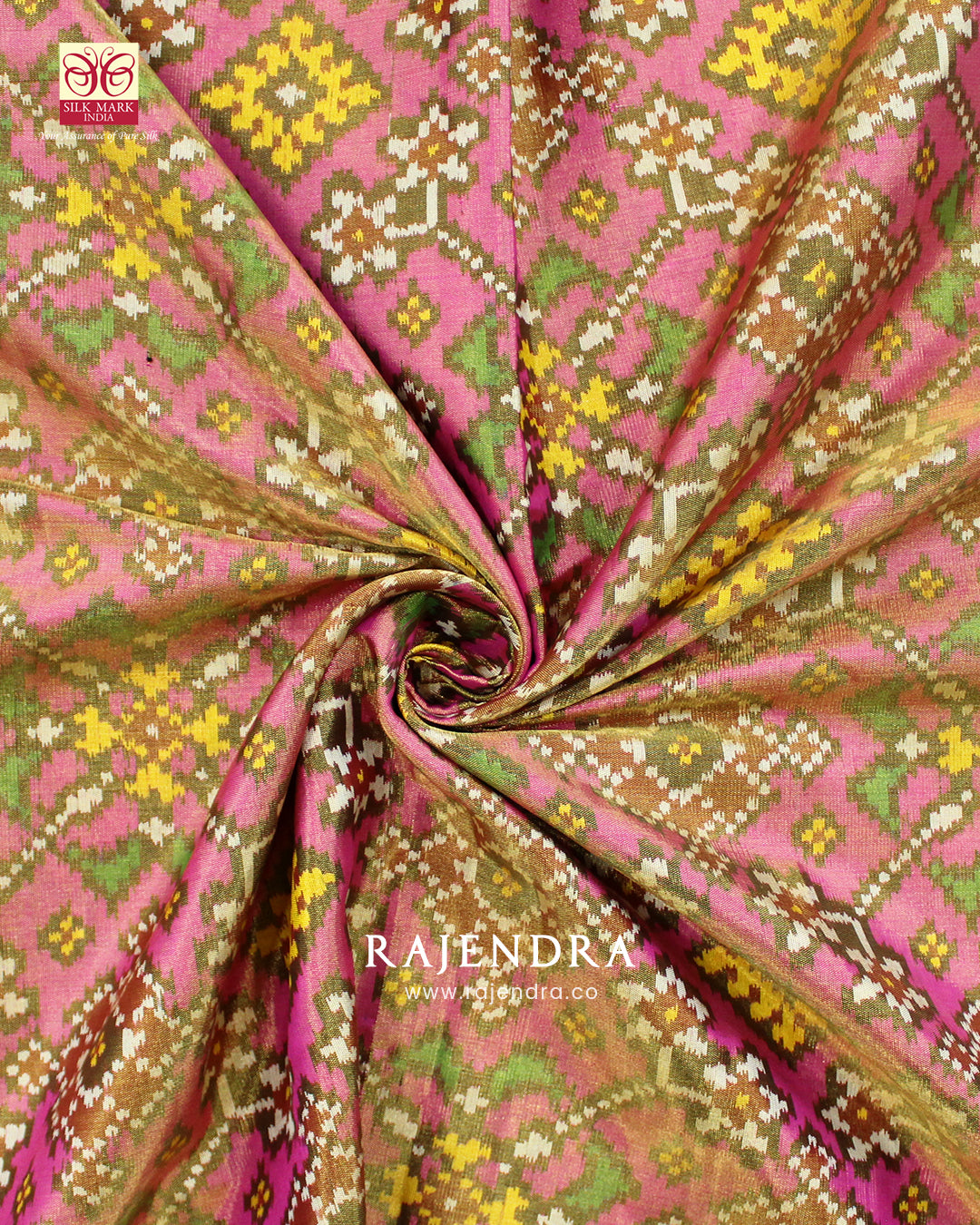 Zari x Silk Navratna Bhat Red and Pink SIngle Ikkat Rajkot Patola Saree