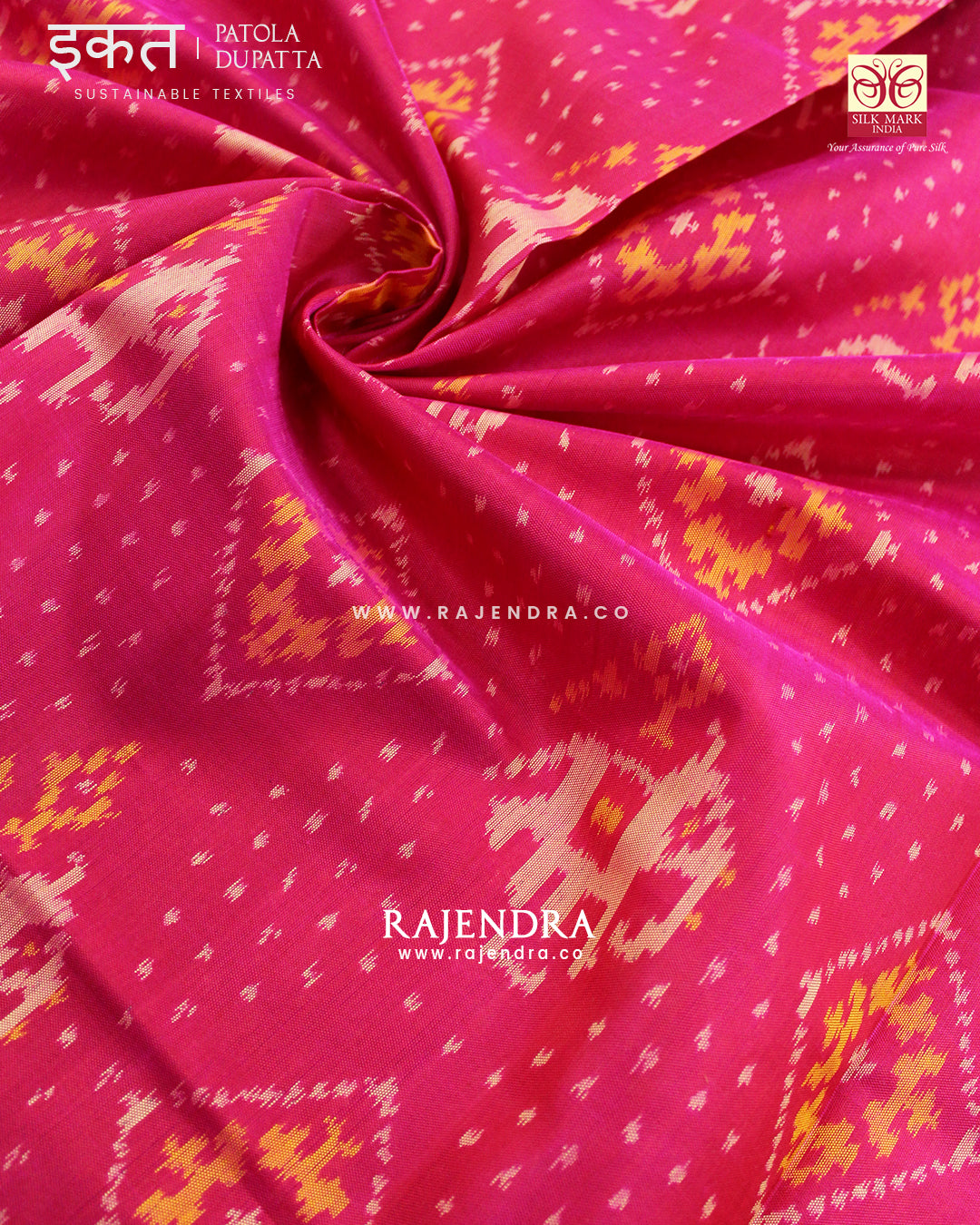 Exclusive Hathi Chanda Magenta Pink Single Ikat Rajkot Patola Dupatta