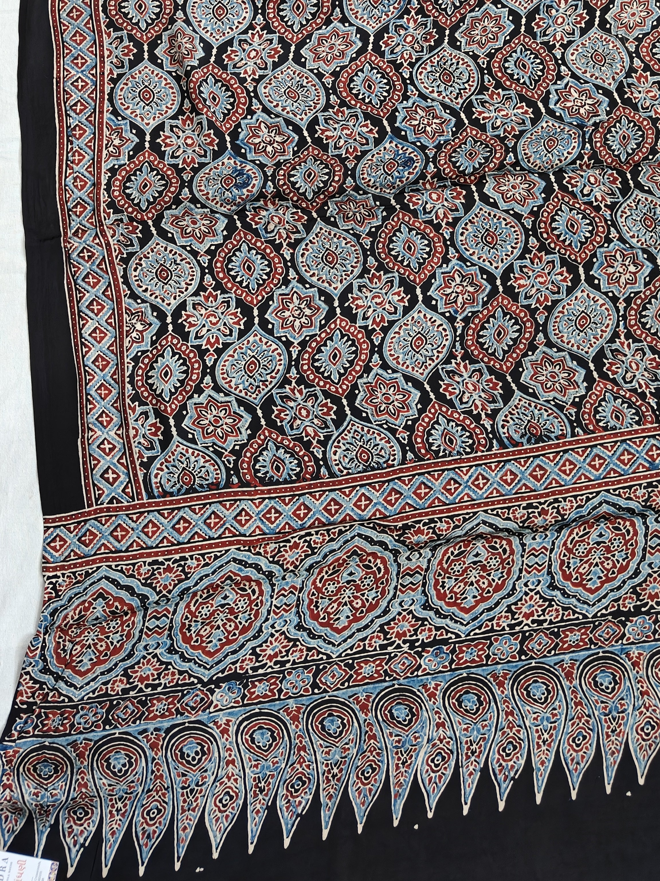 Traditional Ajrakh Black Natural Dyed Modal Silk Dupatta