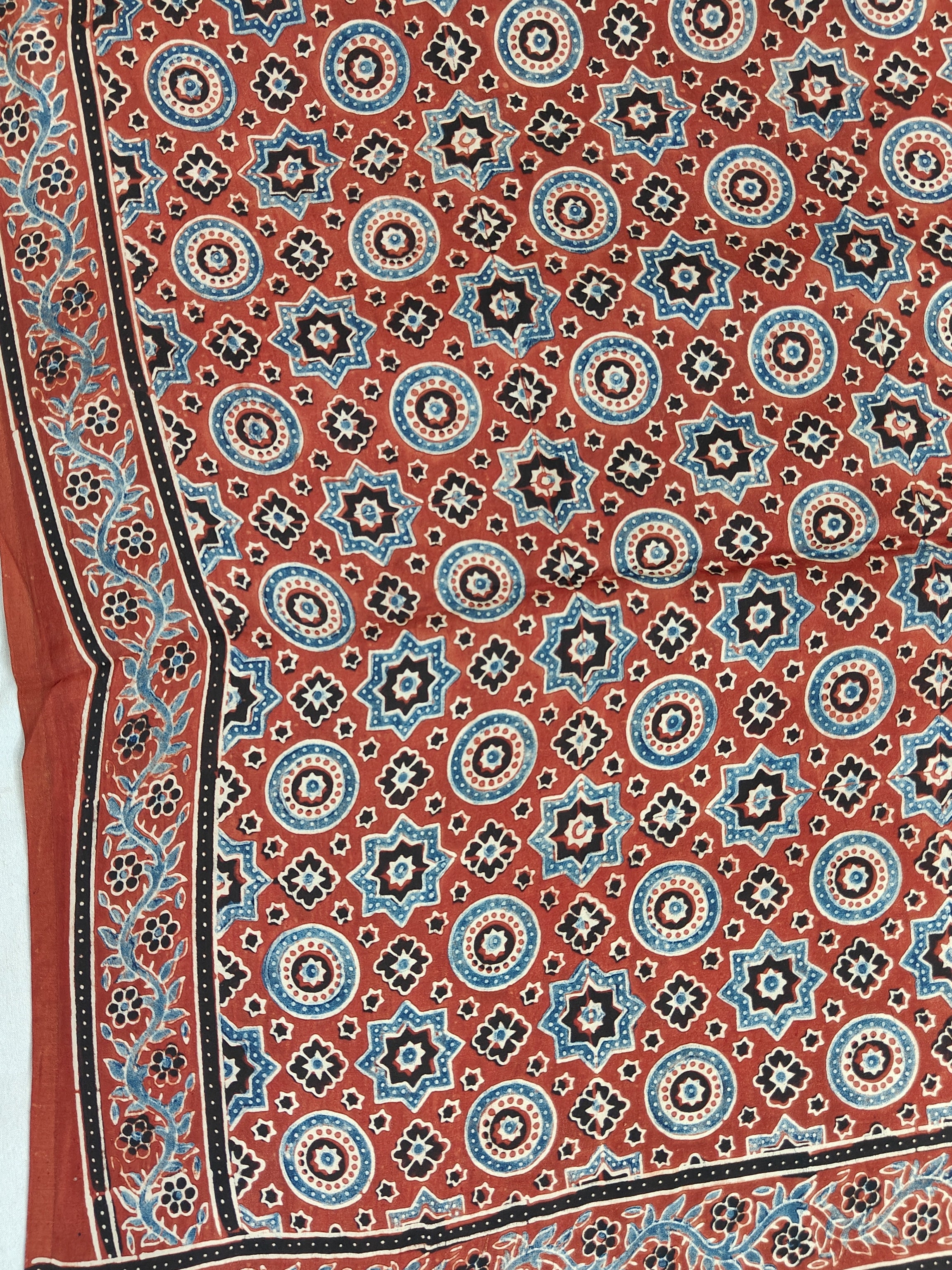 Traditional Ajrakh Madder Red Natural Dyed Modal Silk Dupatta