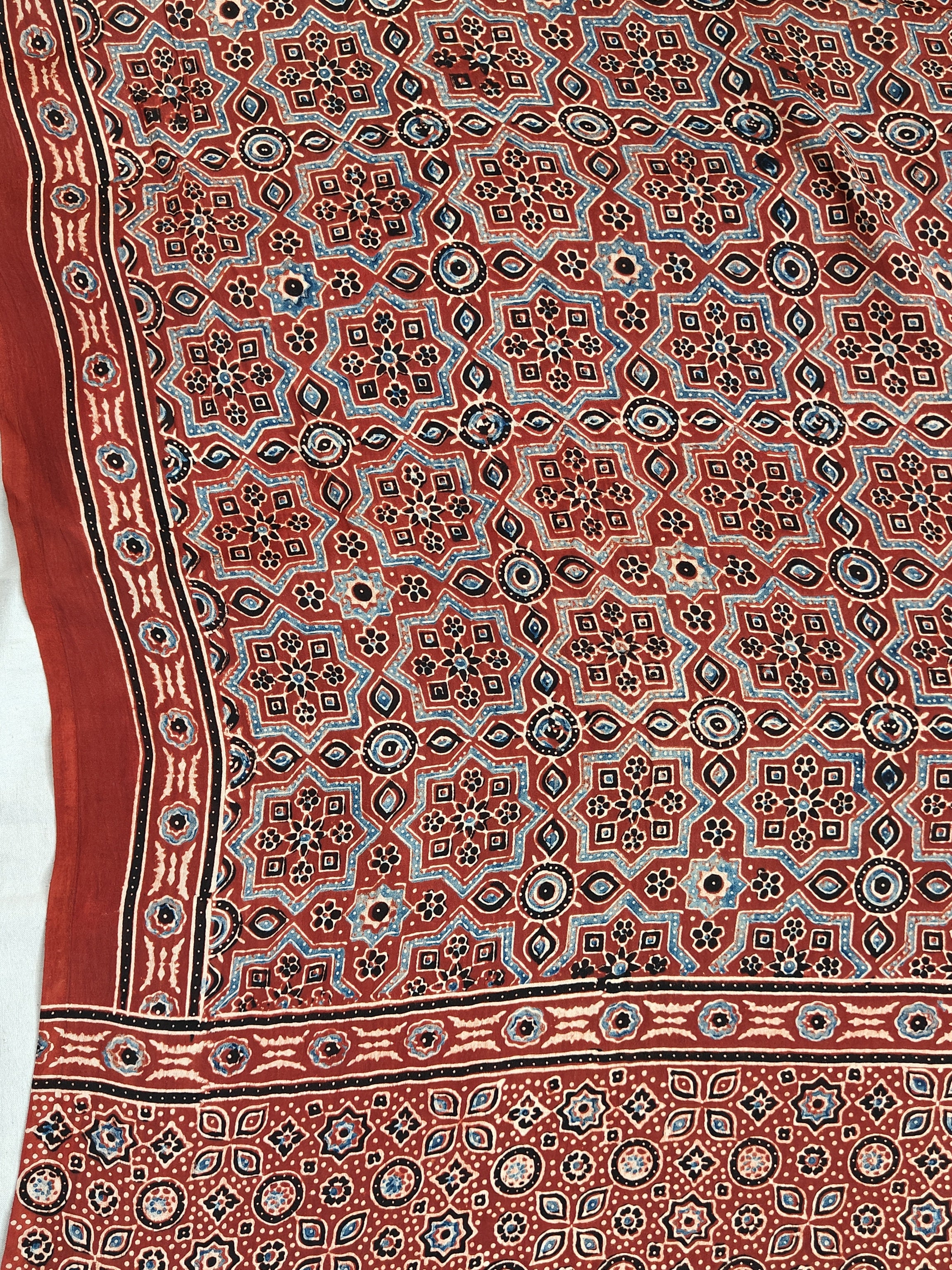 Traditional Ajrakh Madder Red Natural Dyed Modal Silk Dupatta
