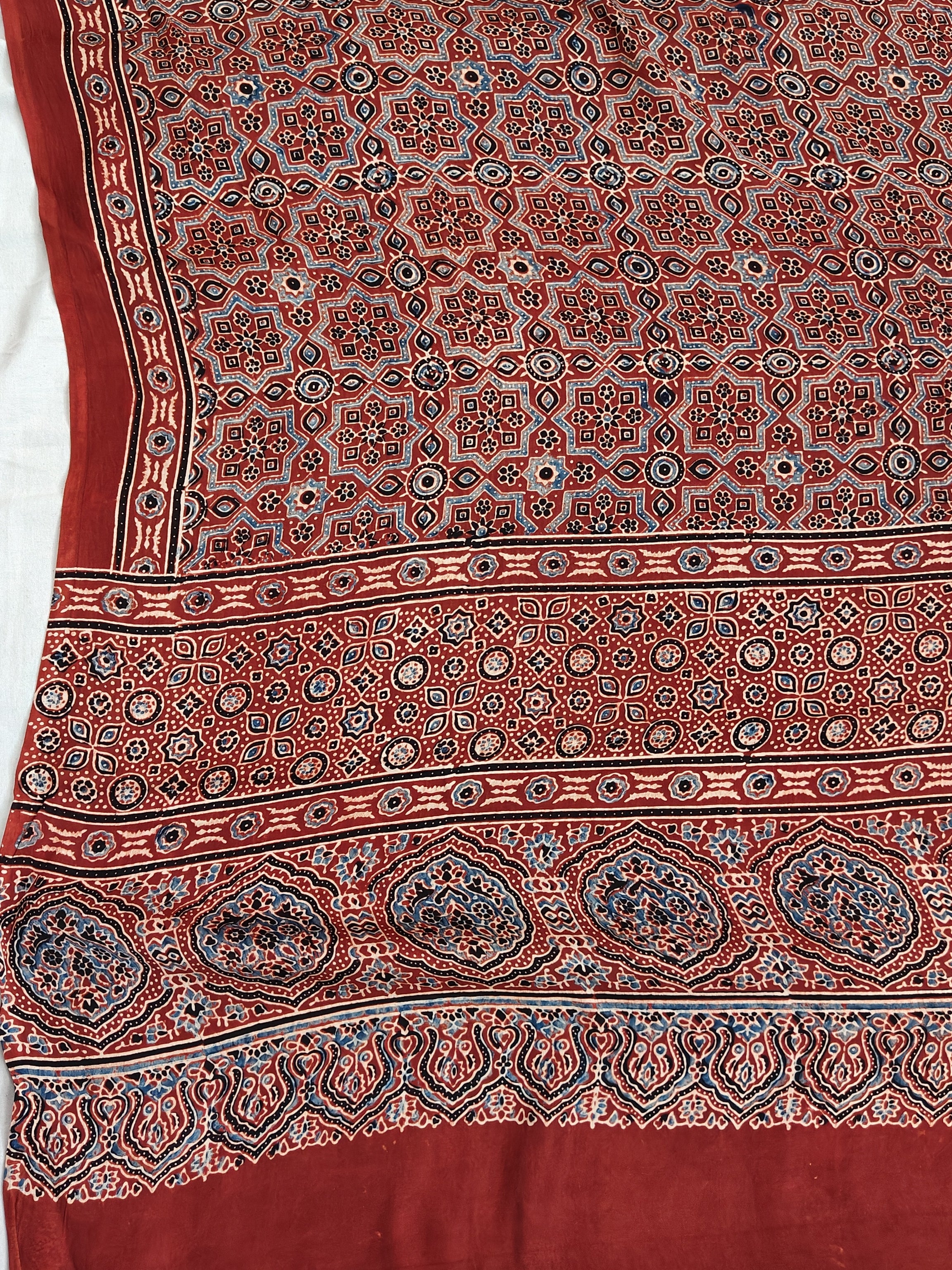 Traditional Ajrakh Madder Red Natural Dyed Modal Silk Dupatta