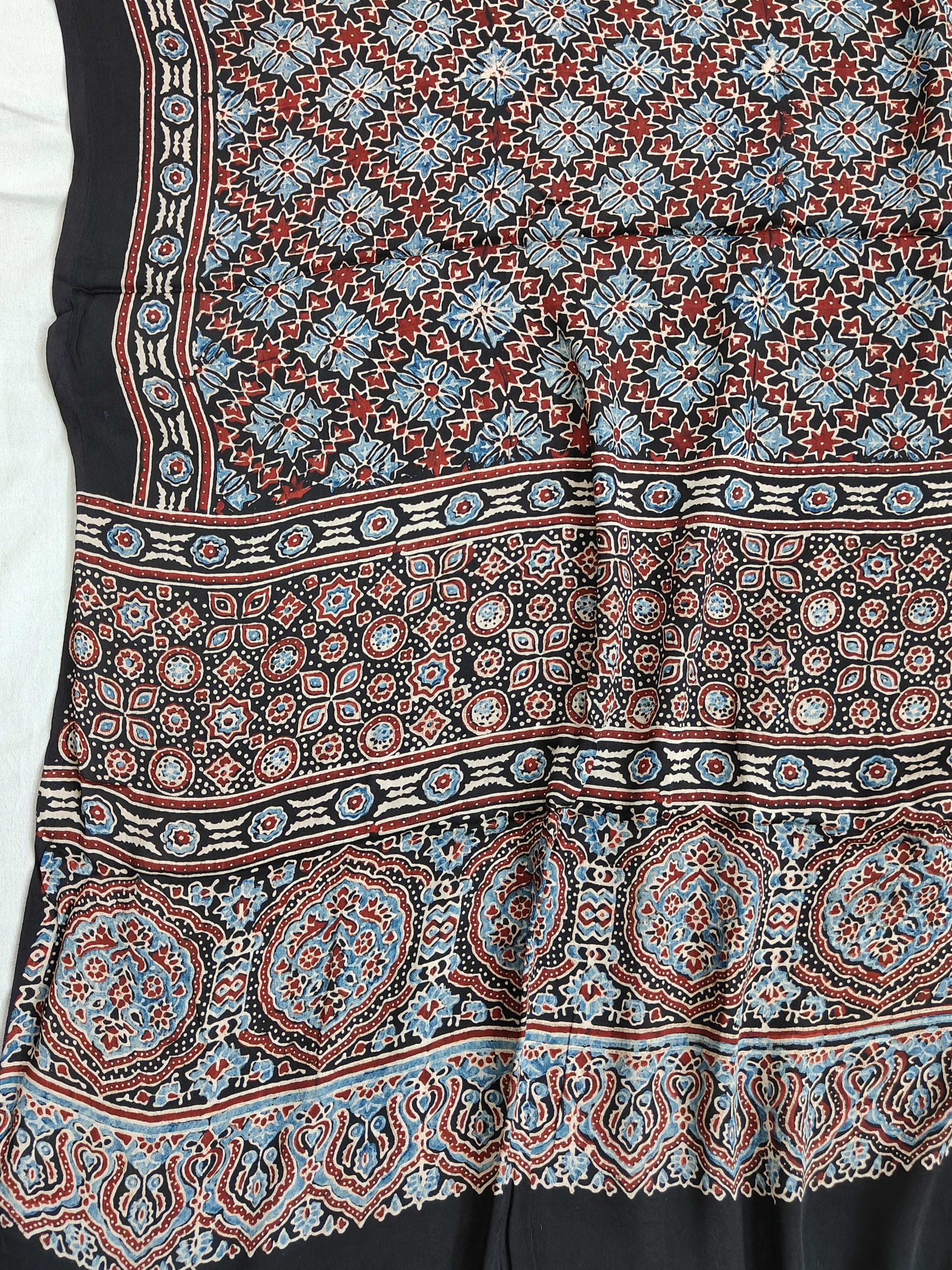 Traditional Ajrakh Black Natural Dyed Modal Silk Dupatta