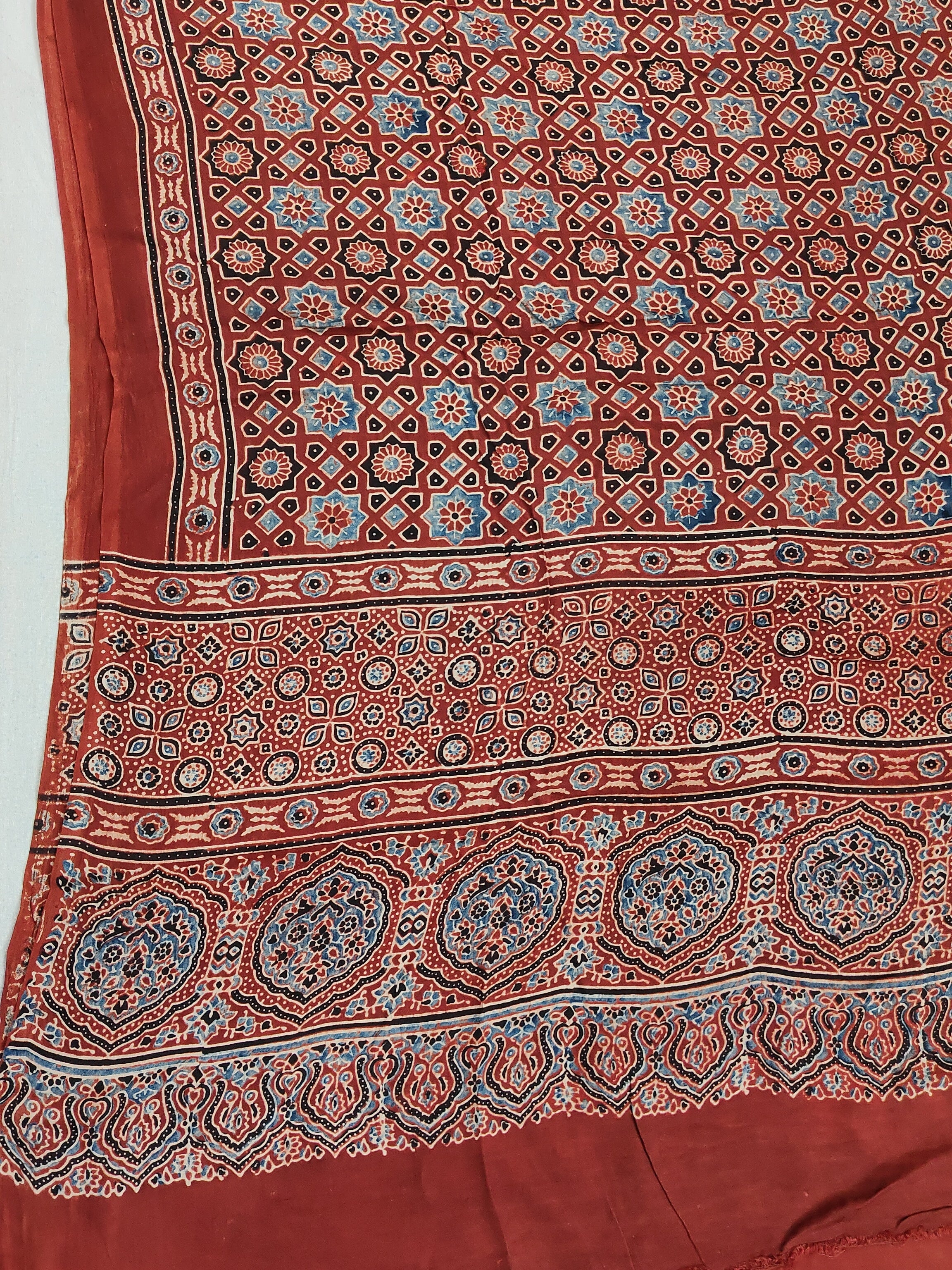 Traditional Ajrakh Madder Red Natural Dyed Modal Silk Dupatta