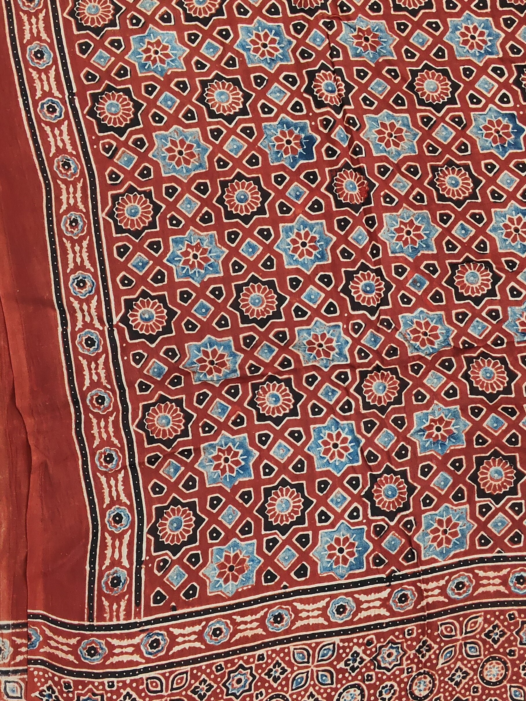Traditional Ajrakh Madder Red Natural Dyed Modal Silk Dupatta