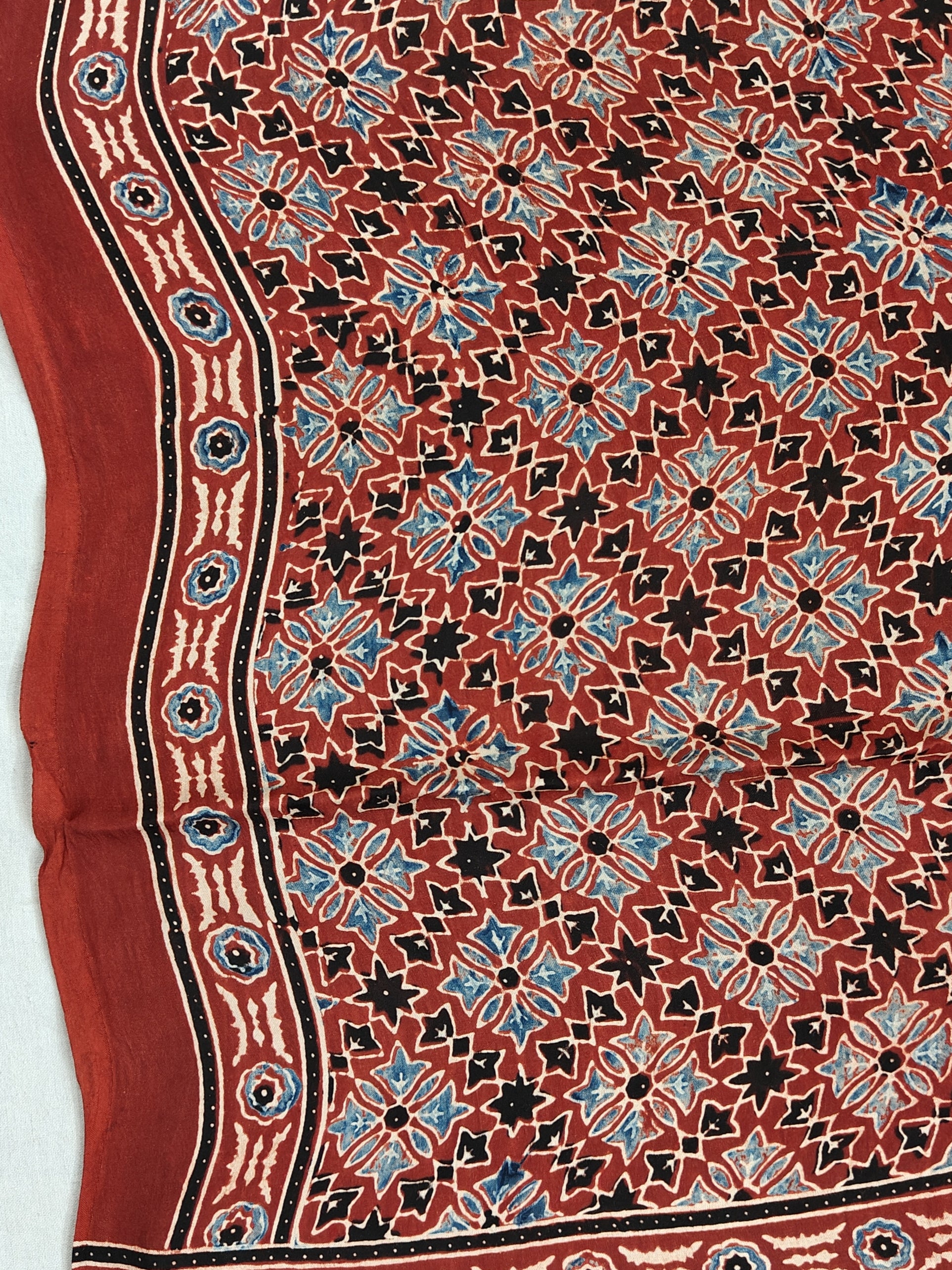 Traditional Ajrakh Madder Red Natural Dyed Modal Silk Dupatta
