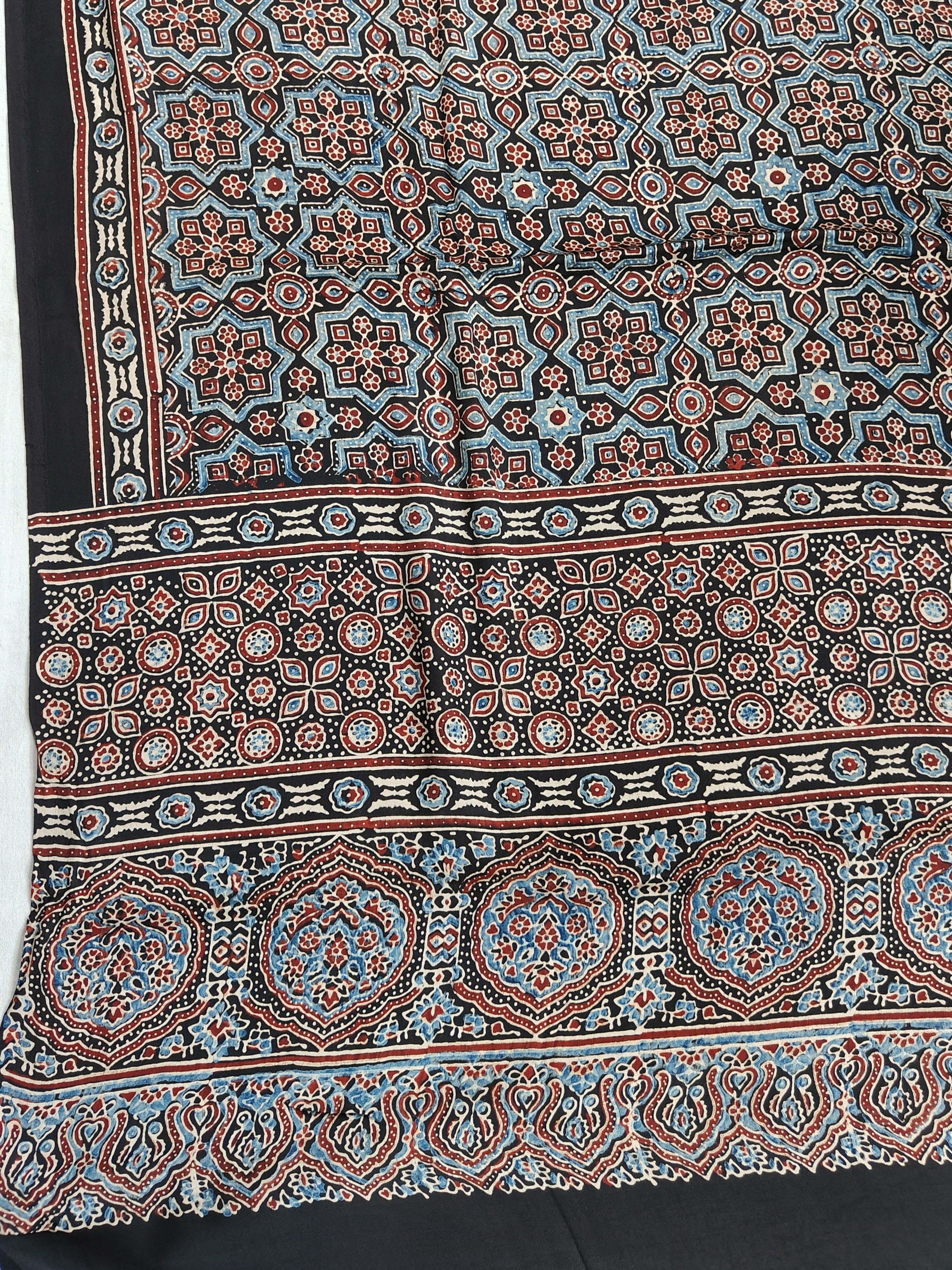 Traditional Ajrakh Black Natural Dyed Modal Silk Dupatta