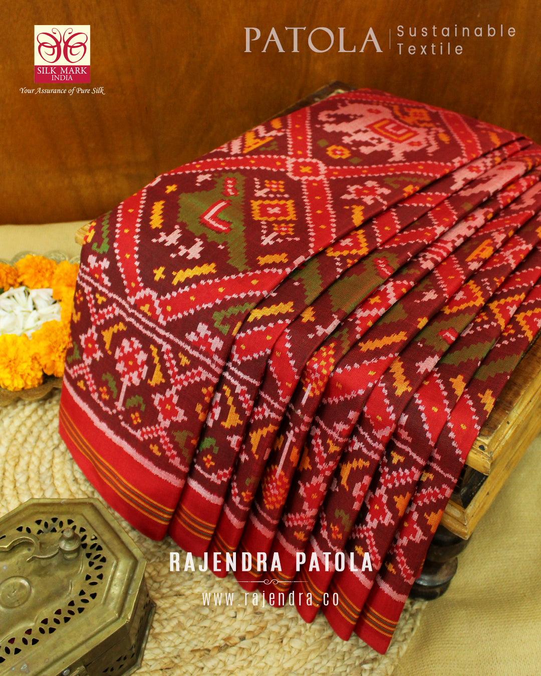 Traditional Adtala Bhat Semi Double Weave Rajkot Patola Saree