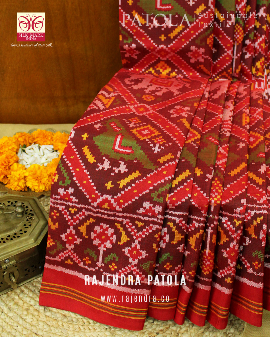 Traditional Adtala Bhat Semi Double Weave Rajkot Patola Saree